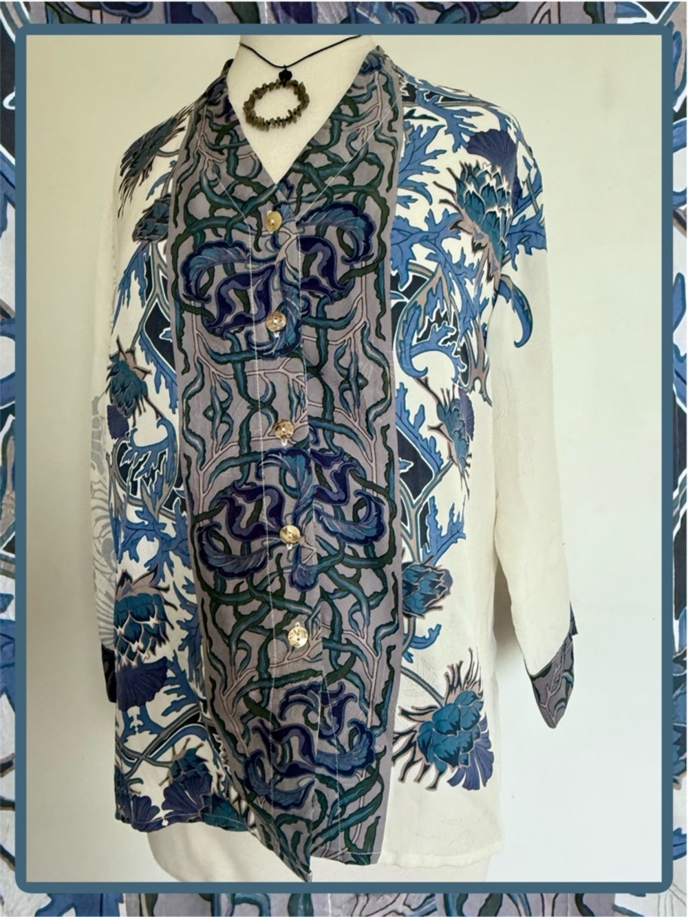 Citron Santa Monica Silk Floral Thistle Button Top PXL - Picture 3 of 9